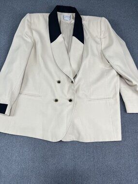 SuitsMe Womens Beige Blazer Black Lapel & Cuffs Double-Breasted Buttons Size 24